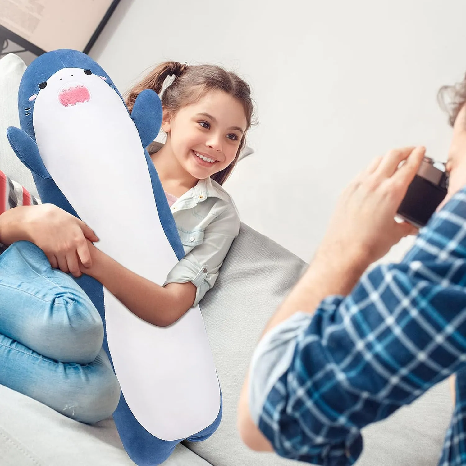 Toys,Cuddly Sleeping Hugging Pillows, Soft Giant Body Pillow,Shark Plushy Gift at Birthday Kids Adults Large Shark Plush,33.5" Cute Plushies herbaceous brass stratification Long Shark Stuffed Animal,Weighted Shark Plush 