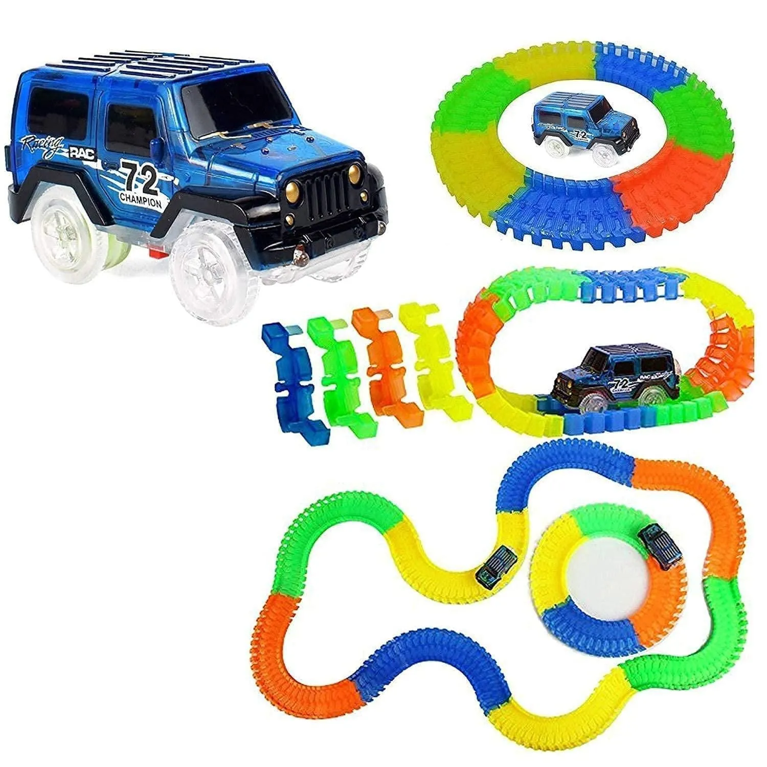 Tracks Toy Amazing Racetrack - Bends, Flexible and Glows - 3D LED Lights (Multicolor) for Kids