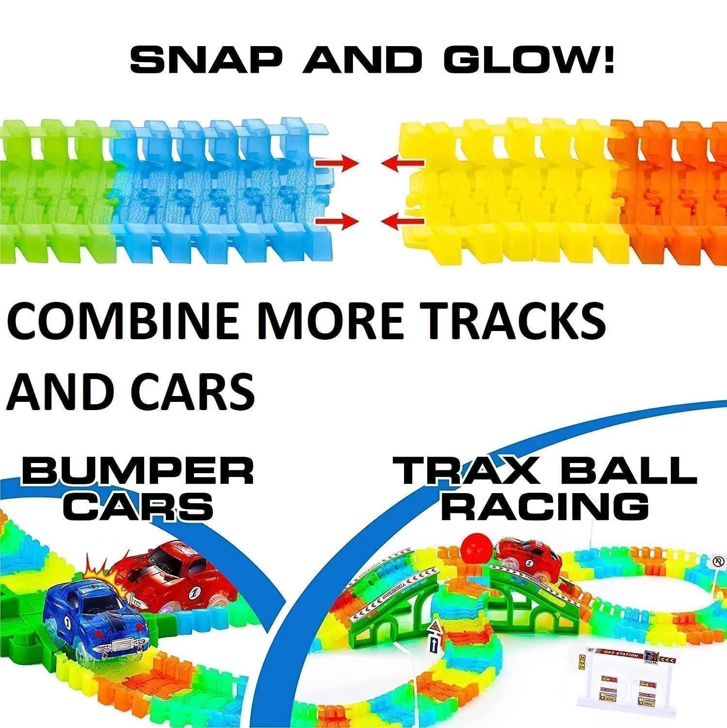 Tracks Toy Amazing Racetrack - Bends, Flexible and Glows - 3D LED Lights (Multicolor) for Kids