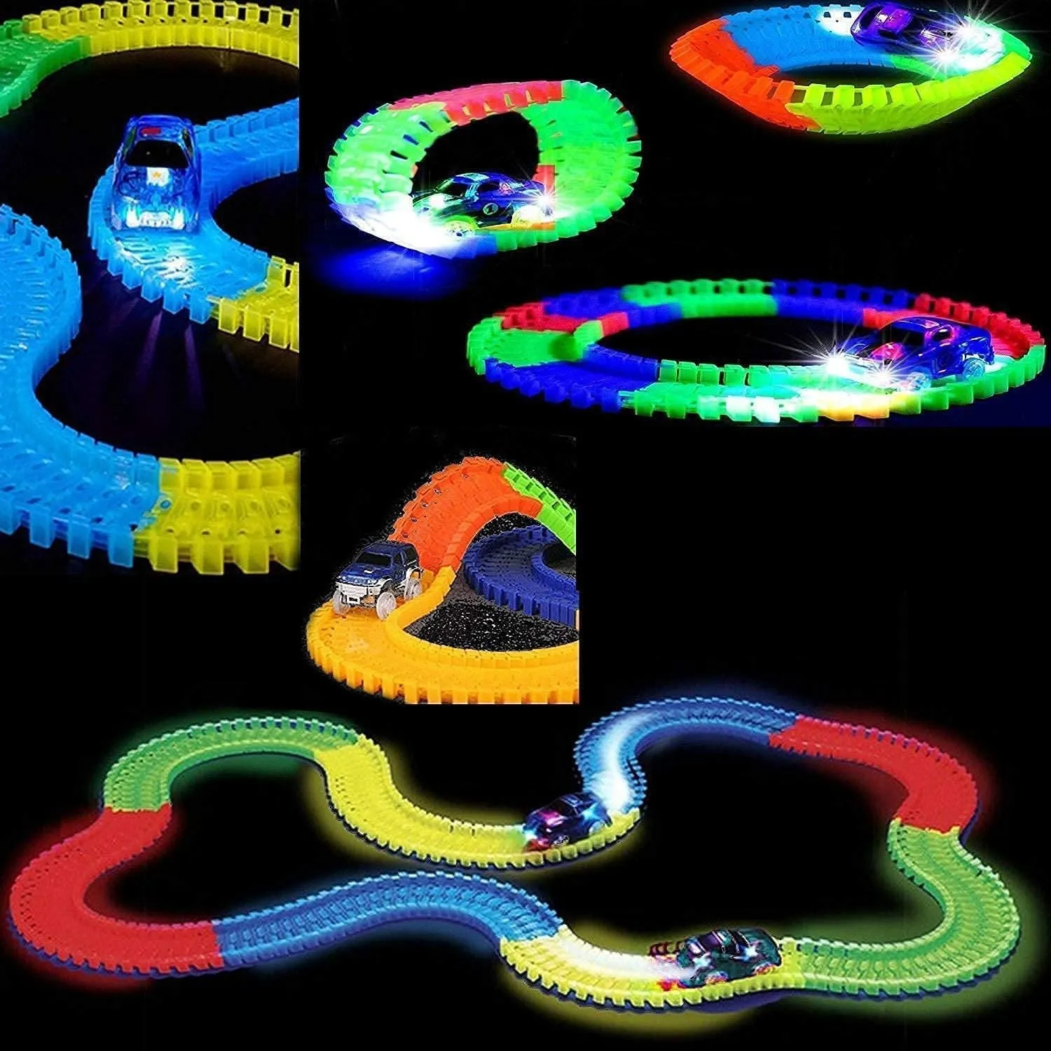 Tracks Toy Amazing Racetrack - Bends, Flexible and Glows - 3D LED Lights (Multicolor) for Kids