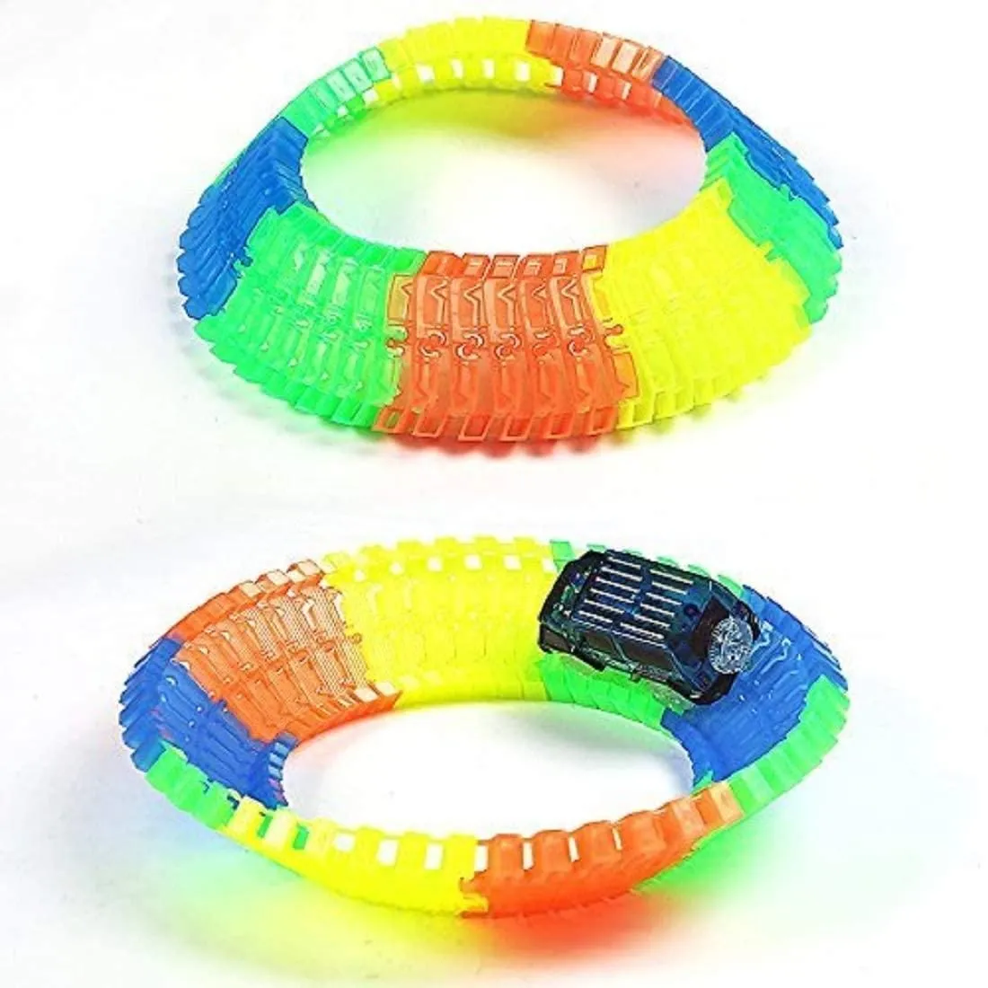 Tracks Toy Amazing Racetrack - Bends, Flexible and Glows - 3D LED Lights (Multicolor) for Kids