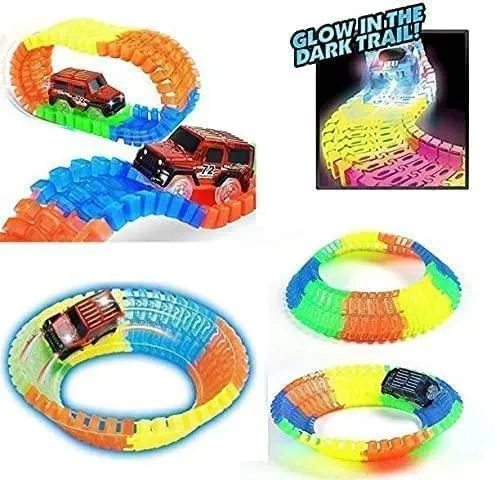 Tracks Toy Amazing Racetrack - Bends, Flexible and Glows - 3D LED Lights (Multicolor) for Kids