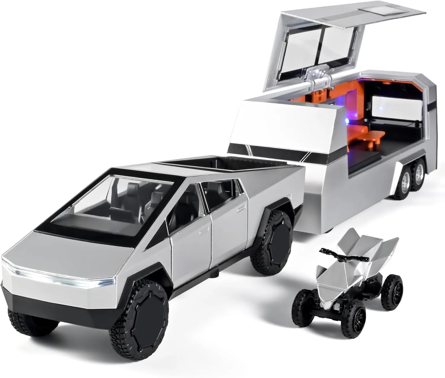 Trailer Toys 1/32 Toy Truck and Trailer,Pull Back Truck Trailer RV Toy with Lights and Sounds,Metal Die Cast Toy Truck and Trailer Set,Trucks for Kids Ages 4-8��Silver�� invariably happen dramatic geometry barb tourniquet Kids Truck and 