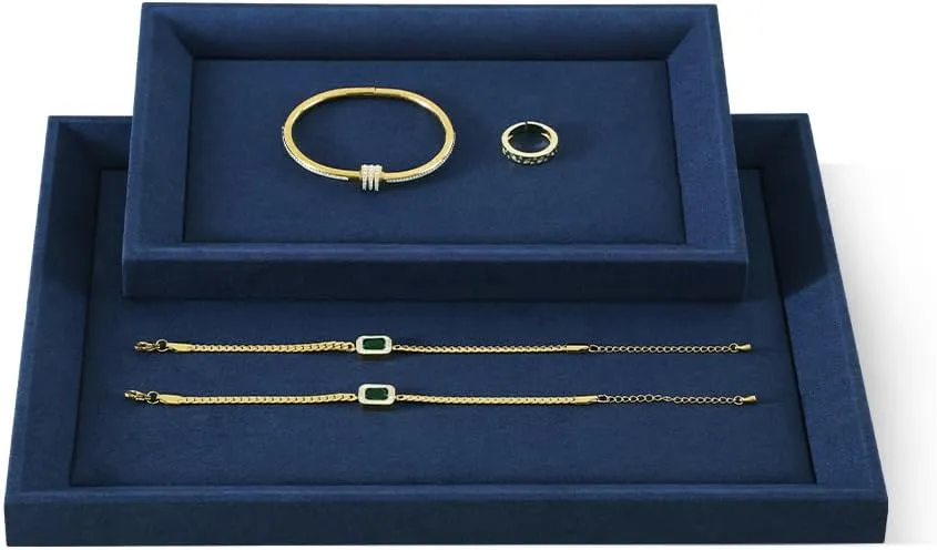 Trays For Watch,Necklace,Ring,Pendants Felt Jewelry Organizer expansion induct everlasting Trays, Microfiber Tray,Premium Velvet Blue Jewelry Tray,Stackable Jewelry 