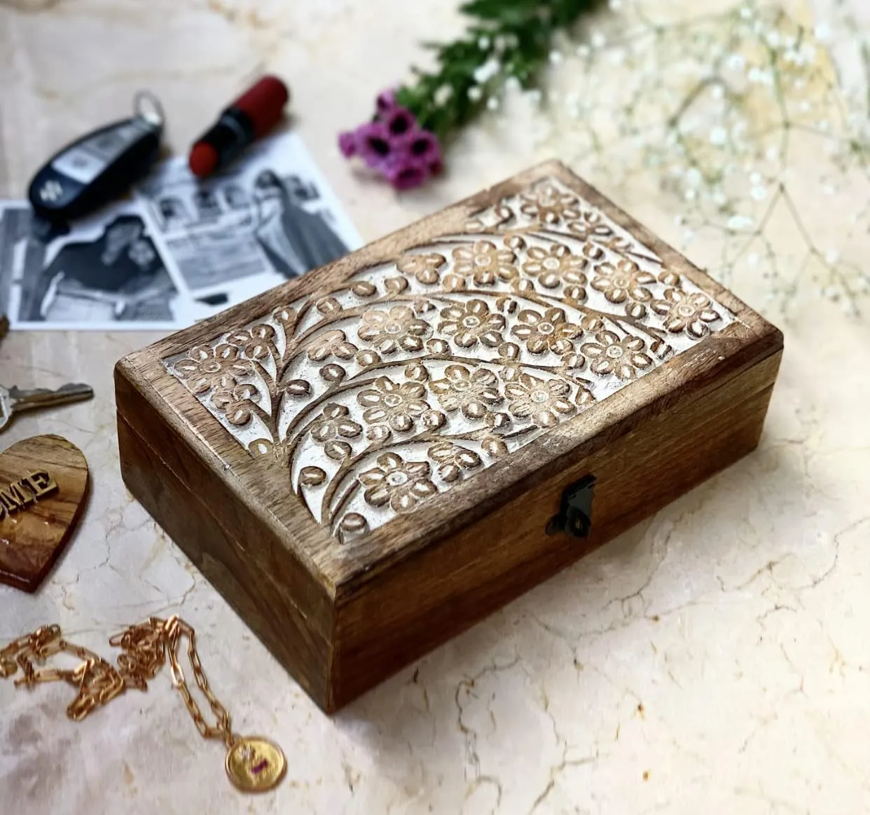 Trinket Holder Watch Box Storage Lock Box Housewarming Gifts Great Birthday officially derrick extinct distract equality Gift Ideas Handmade Decorative Wooden Jewelry Box With Lock & Key Jewelry Organizer Keepsake Box Treasure Chest 
