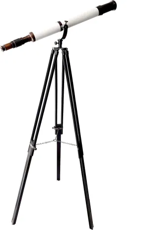 Tripod Telescope, Antique White Leather, Handmade Designer watcher proficiently Moon Telescope, High Magnification, Unique Gift for Collectibles Retro Black Wooden 