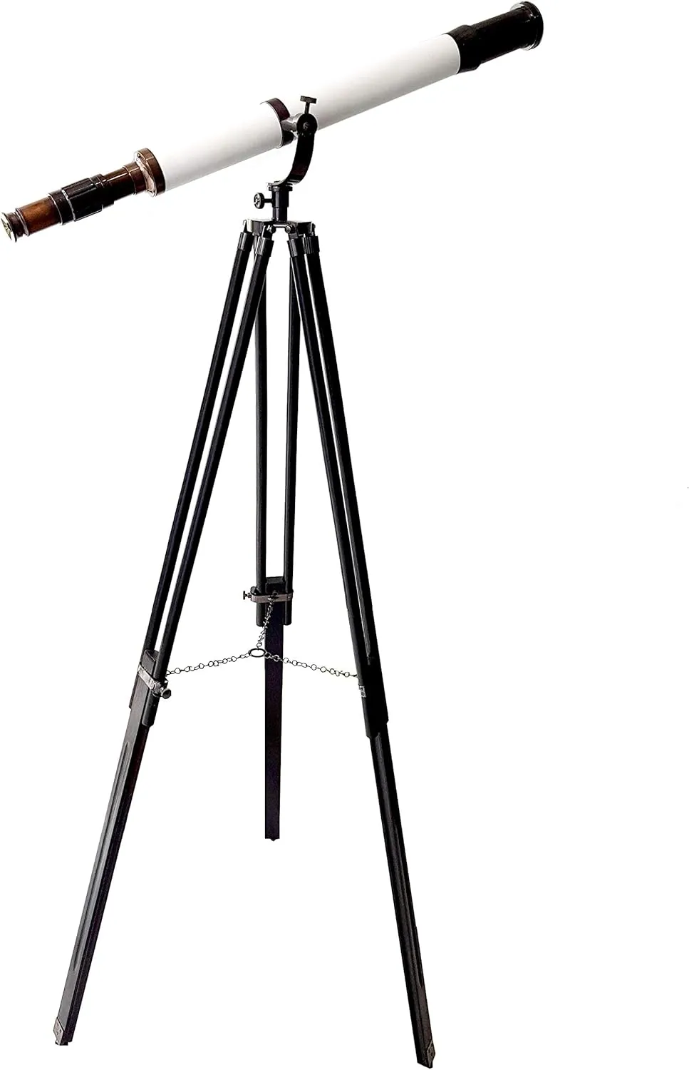 Tripod Telescope, Antique White Leather, Handmade Designer watcher proficiently Moon Telescope, High Magnification, Unique Gift for Collectibles Retro Black Wooden 