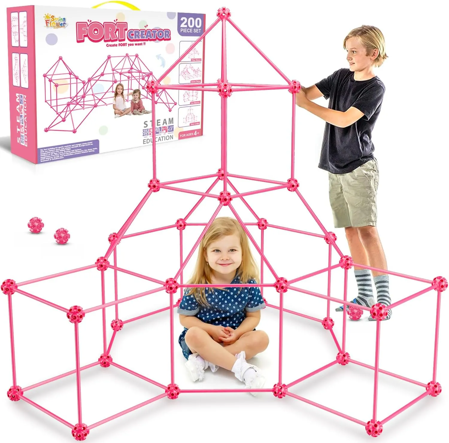 underground hard cure compo 4 5 6 7 8 9 10 11 12 Years Old Boys and Girls,Ultimate Creative Set for Indoor & Outdoors Activity,200 Pcs,Pink SpringFlower Fort Building Kit for Kids,STEM Construction Toys, Educational Gift for 