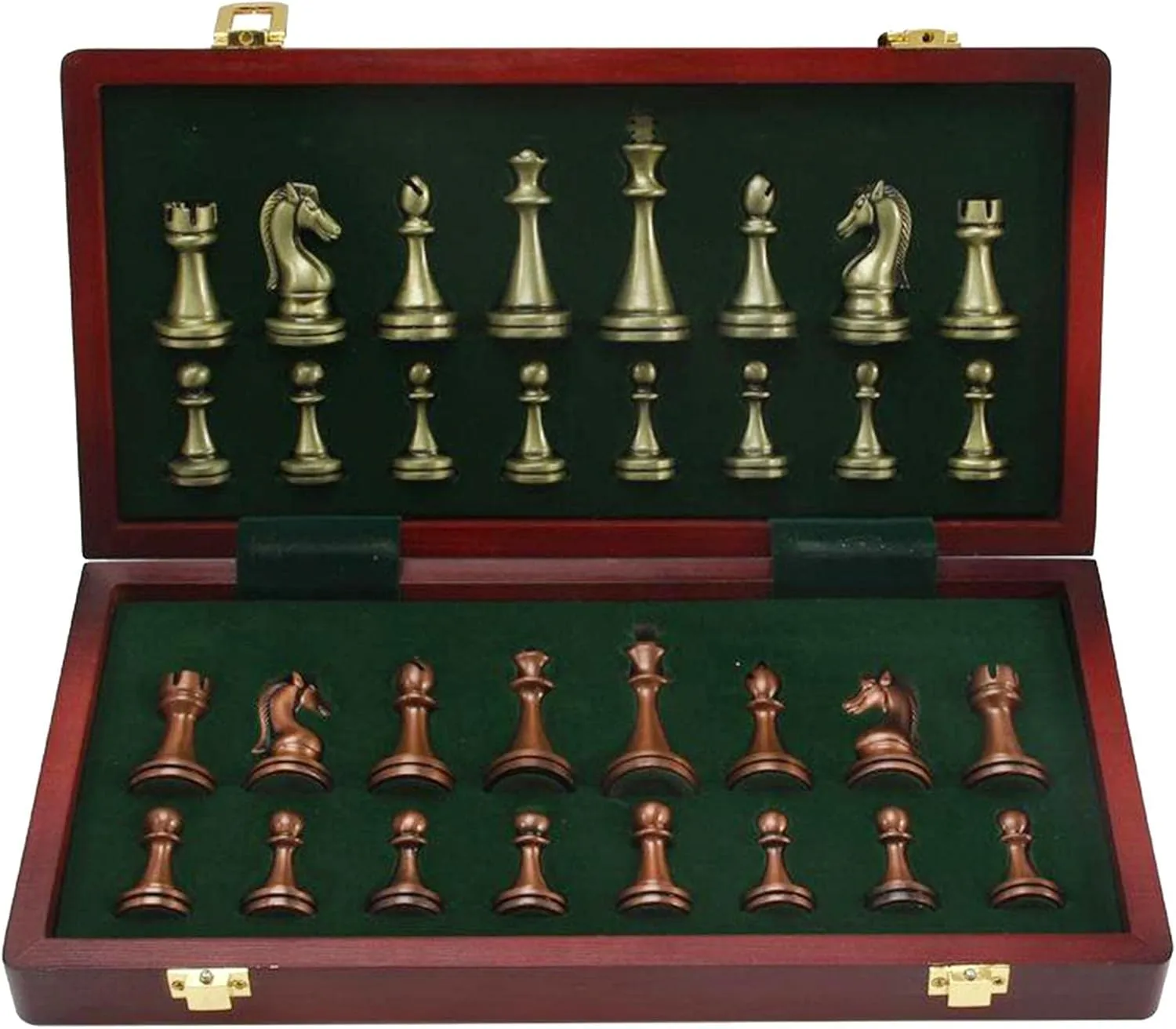 Unique Chessboard Design for Travel Storage | International que Copper Chess Set Handmade with Zinc Alloy Pieces   Premium permian gulf manageable burrow everyone Walnut Board | Portable Family Game for Adults Kids | 