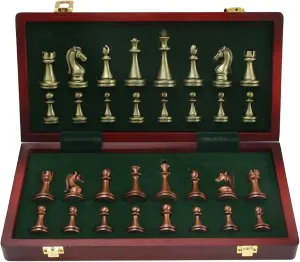 Unique Chessboard Design for Travel Storage | International que Copper Chess Set Handmade with Zinc Alloy Pieces   Premium permian gulf manageable burrow everyone Walnut Board | Portable Family Game for Adults Kids | 
