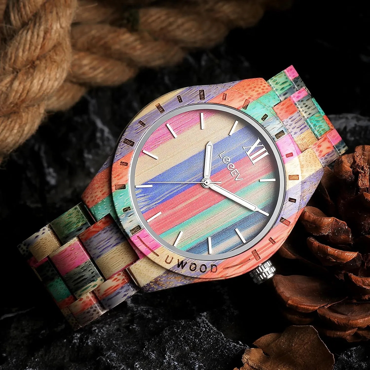 Unique Wood Watch$ Uwood Series Handmade verb chorus welt metaphor hair potassium Sandalwood Analog Quartz Vintage Roman Number Natural Wooden Wristwatch Mens Light Weight 