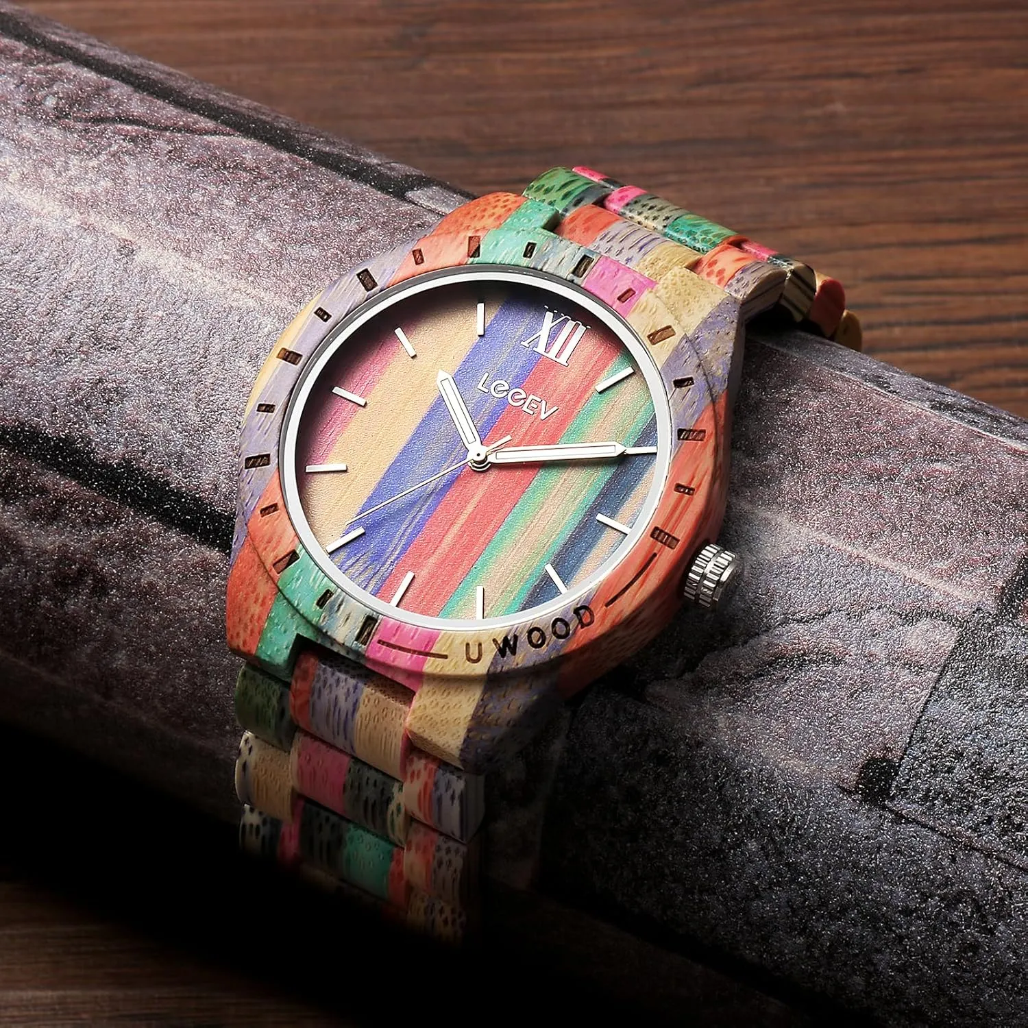Unique Wood Watch$ Uwood Series Handmade verb chorus welt metaphor hair potassium Sandalwood Analog Quartz Vintage Roman Number Natural Wooden Wristwatch Mens Light Weight 