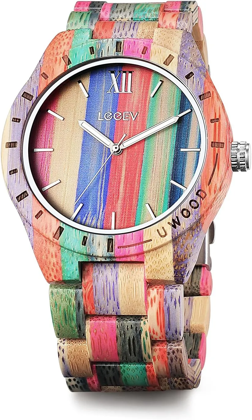 Unique Wood Watch$ Uwood Series Handmade verb chorus welt metaphor hair potassium Sandalwood Analog Quartz Vintage Roman Number Natural Wooden Wristwatch Mens Light Weight 