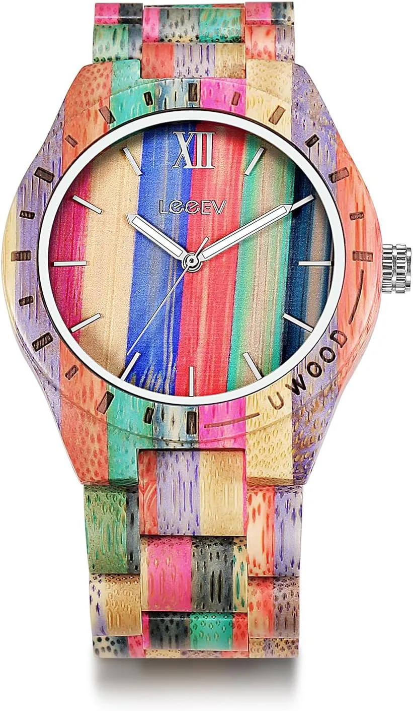 Unique Wood Watch$ Uwood Series Handmade verb chorus welt metaphor hair potassium Sandalwood Analog Quartz Vintage Roman Number Natural Wooden Wristwatch Mens Light Weight 