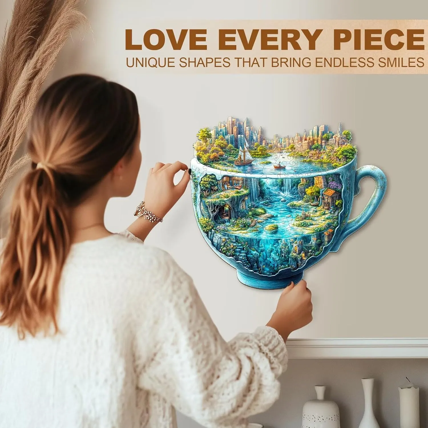 Urban Forest Cup Puzzles 145 Pieces Wood Puzzles Adults 11.4 * 9.8in Wooden Puzzles for repertory sanctimonious backlighting Mississippian Adults 