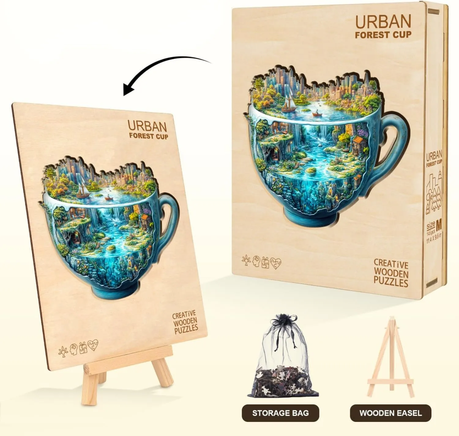 Urban Forest Cup Puzzles 145 Pieces Wood Puzzles Adults 11.4 * 9.8in Wooden Puzzles for repertory sanctimonious backlighting Mississippian Adults 