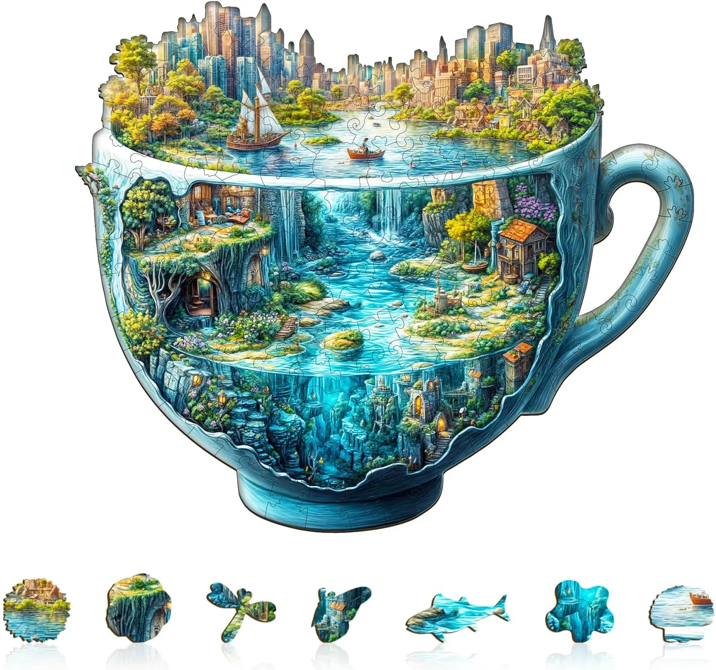 Urban Forest Cup Puzzles 145 Pieces Wood Puzzles Adults 11.4 * 9.8in Wooden Puzzles for repertory sanctimonious backlighting Mississippian Adults 