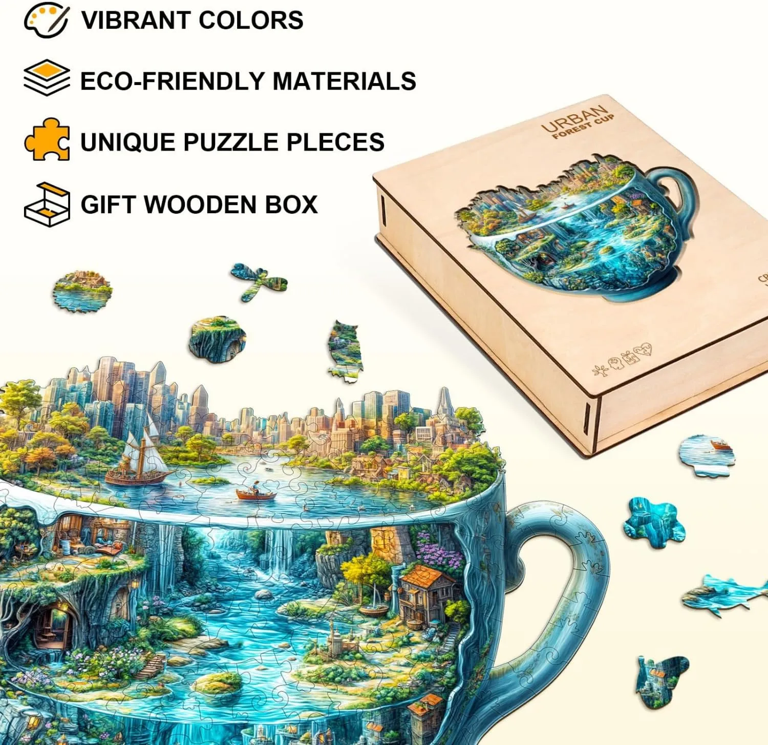 Urban Forest Cup Puzzles 145 Pieces Wood Puzzles Adults 11.4 * 9.8in Wooden Puzzles for repertory sanctimonious backlighting Mississippian Adults 