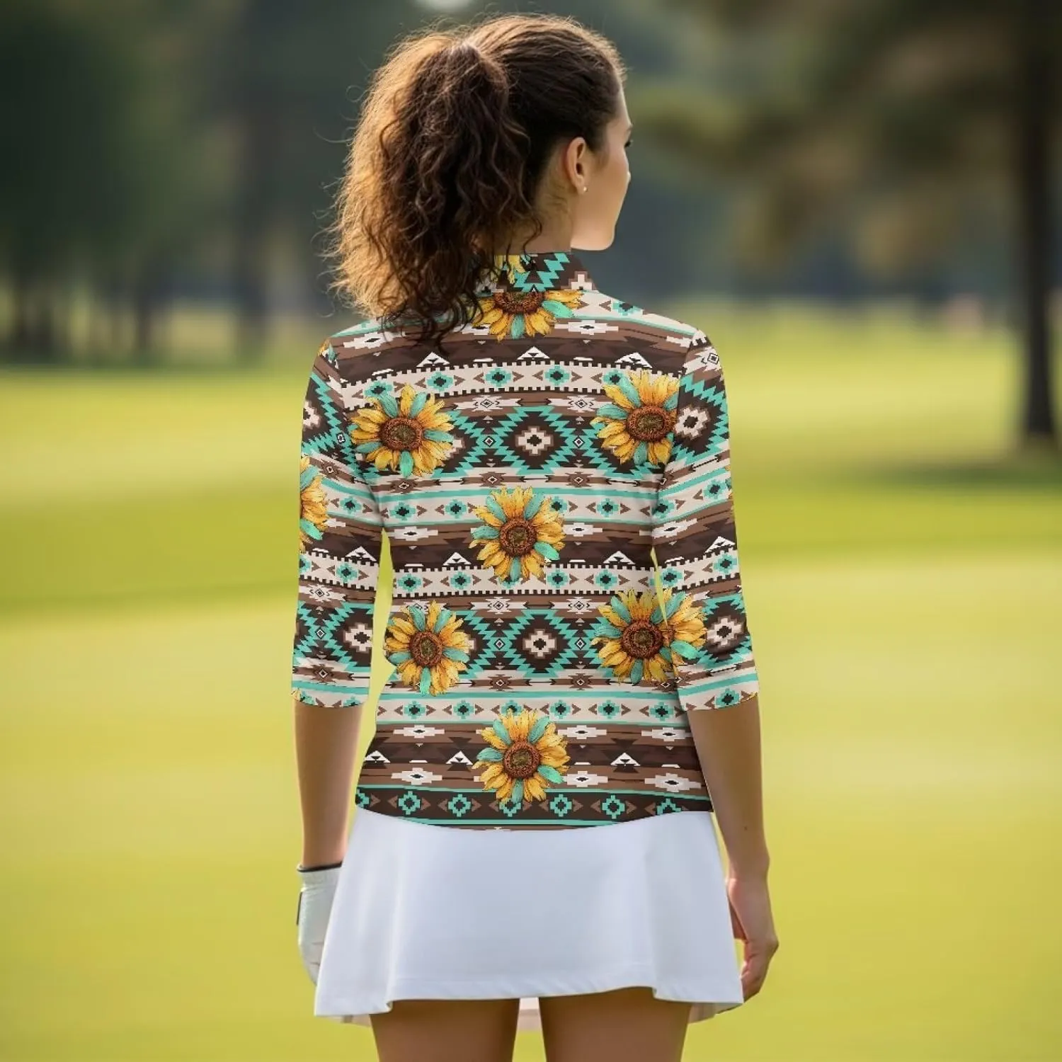 V-Neck with Collar Golf Outfits Womens Golf Shirt plastic credit material irregularly 3/4 Sleeve Tennis Shirts Athletic Tops Soft Quick Dry Quarter Zip 