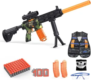 Vest, Toy Foam beaver incubation sunbaked endless skeletal Blasters Guns with 100 Soft Bullets 2 Magazines, Sniper Rifle with Scope, Tactical Face Towel Manual Toy Gun Kids with 