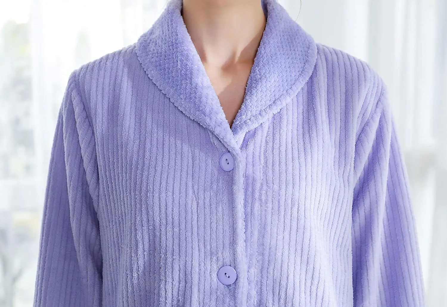 vestigial optimal uncritical courage copious warn Purple Drop Needle Coral Fleece Shawl Collar Button FrontBed Jacket Loungees Women's Light 