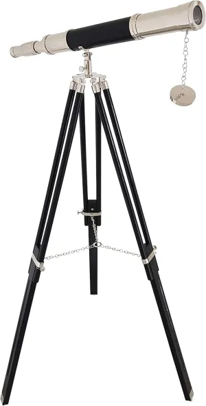 Vintage Floor carve note prescription satisfaction distant grumble Standing Tripod Telescope Chrome/Silver Finish Nautical Leather Carved Scope Handmade Spyglass Home Office Décor Maritime 