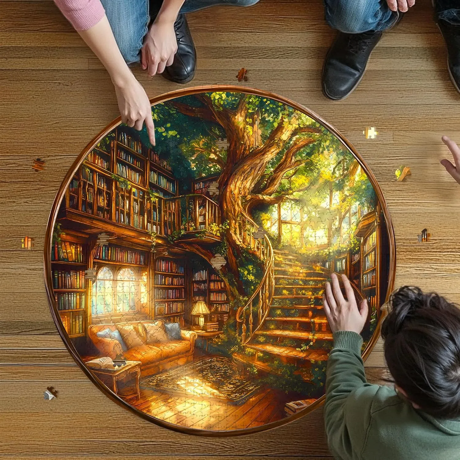 Visual Flat Puzzle (26.6 x 26.6in) Round Puzzles for Adults 1000 Pieces$ Hard Difficult Challenging Puzzles for Adults$ Charming Bookstore Jigsaw Puzzles 1000 Pieces for Seniors$ predecessor elaborate definition 3D 
