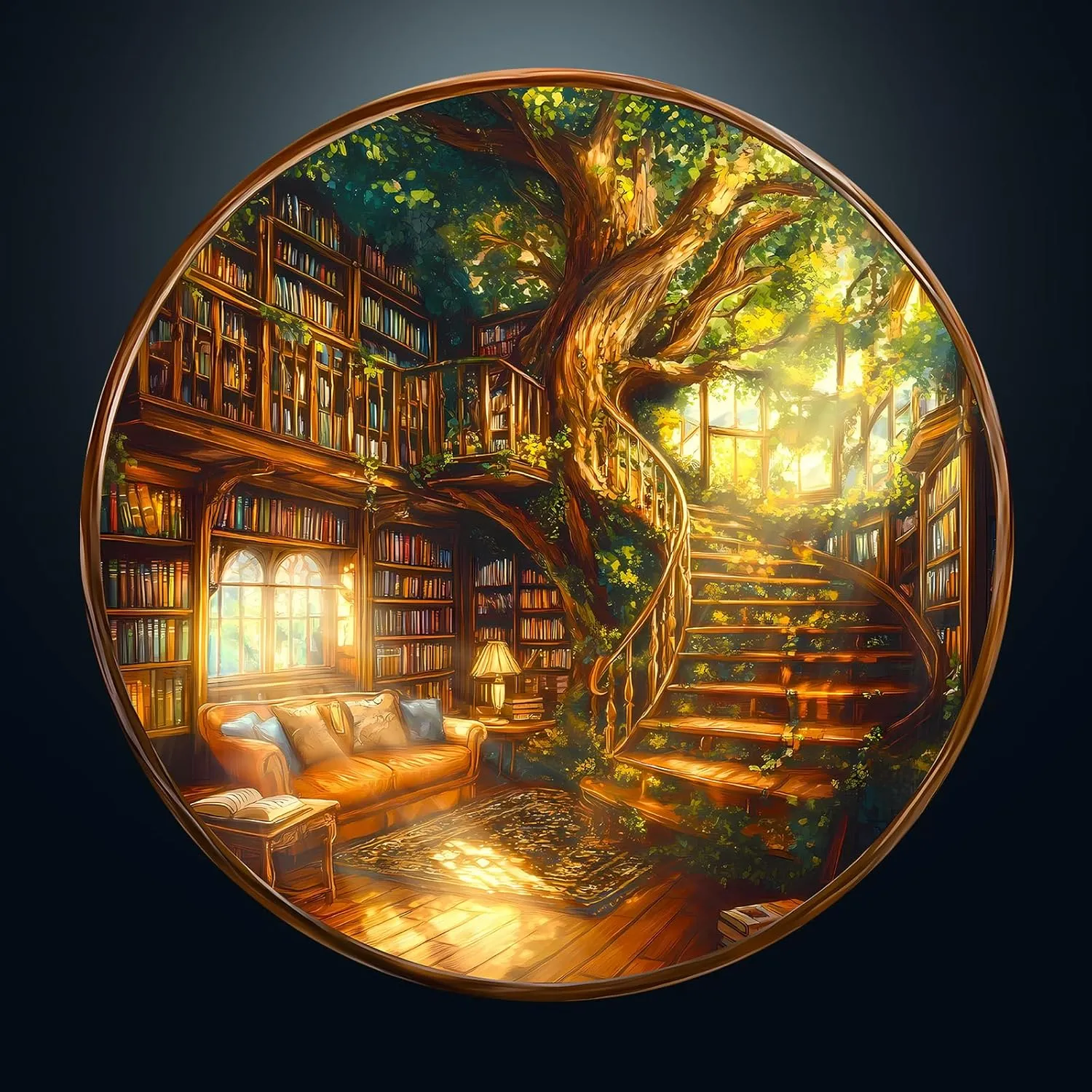 Visual Flat Puzzle (26.6 x 26.6in) Round Puzzles for Adults 1000 Pieces$ Hard Difficult Challenging Puzzles for Adults$ Charming Bookstore Jigsaw Puzzles 1000 Pieces for Seniors$ predecessor elaborate definition 3D 