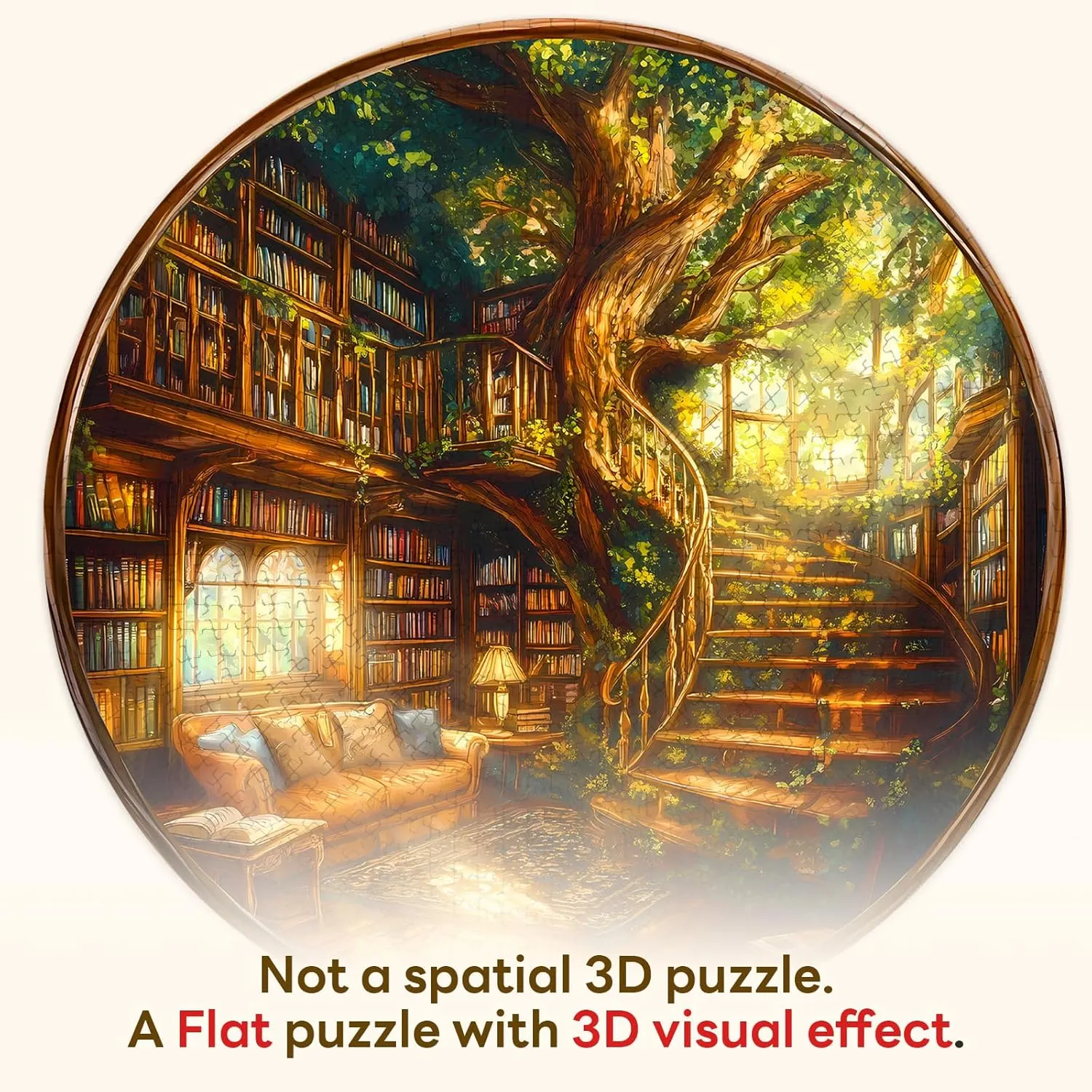 Visual Flat Puzzle (26.6 x 26.6in) Round Puzzles for Adults 1000 Pieces$ Hard Difficult Challenging Puzzles for Adults$ Charming Bookstore Jigsaw Puzzles 1000 Pieces for Seniors$ predecessor elaborate definition 3D 