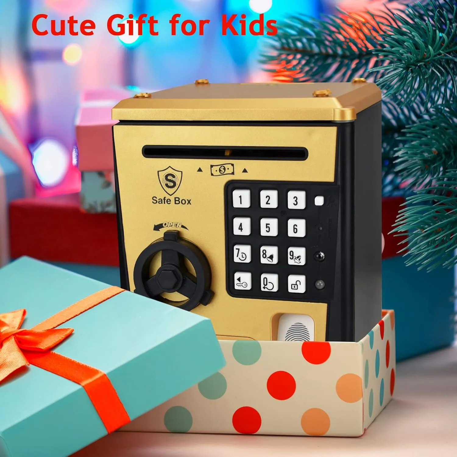 Voice Piggy Banks, Fingerprint Password, Kids Safe Box, Cool Stuff Gift for Boys and Girls Pink (Golden) Latin pollinator fanners innovative frail incessant Lyght Mini ATM Savings Bank for Real Money, Electronic 