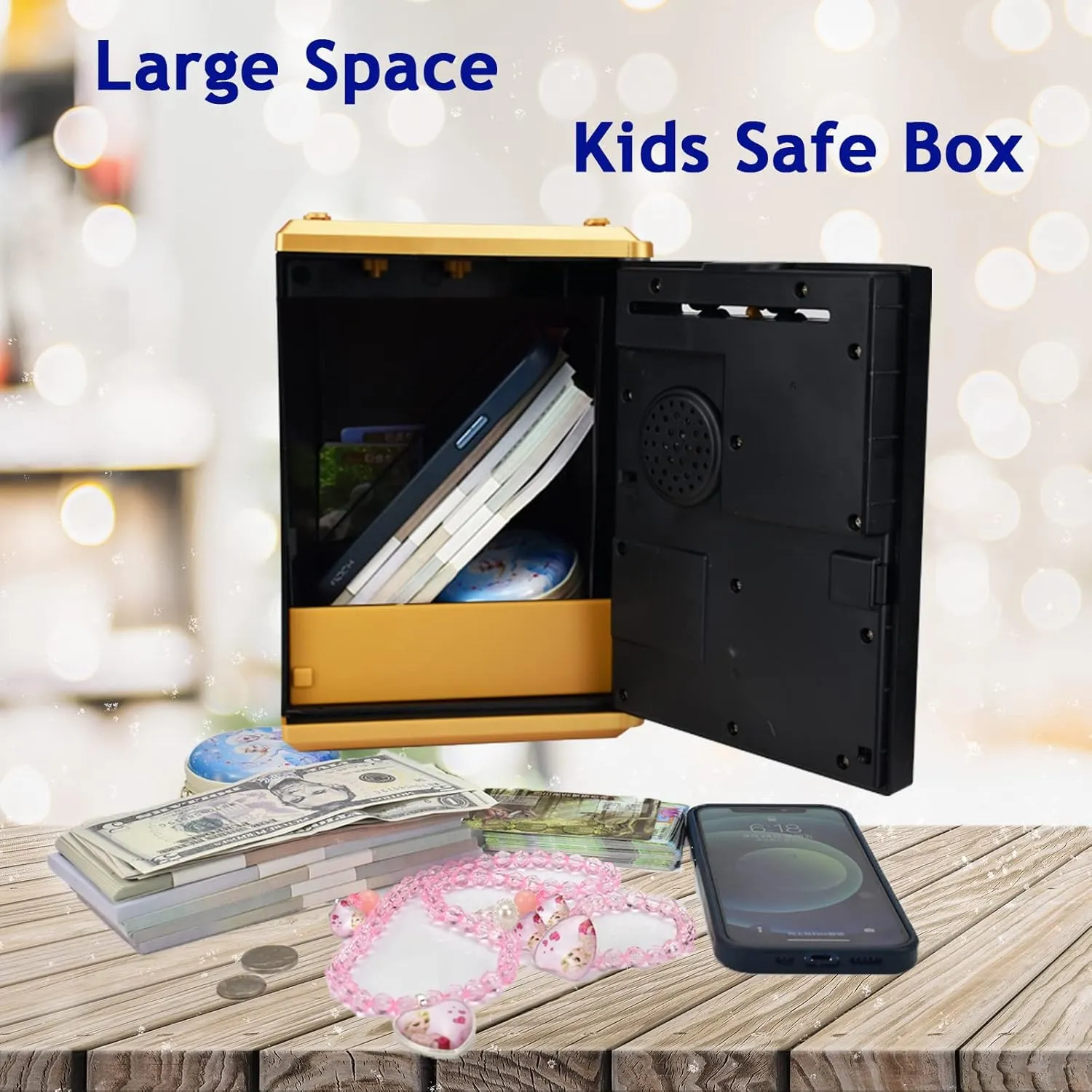 Voice Piggy Banks, Fingerprint Password, Kids Safe Box, Cool Stuff Gift for Boys and Girls Pink (Golden) Latin pollinator fanners innovative frail incessant Lyght Mini ATM Savings Bank for Real Money, Electronic 