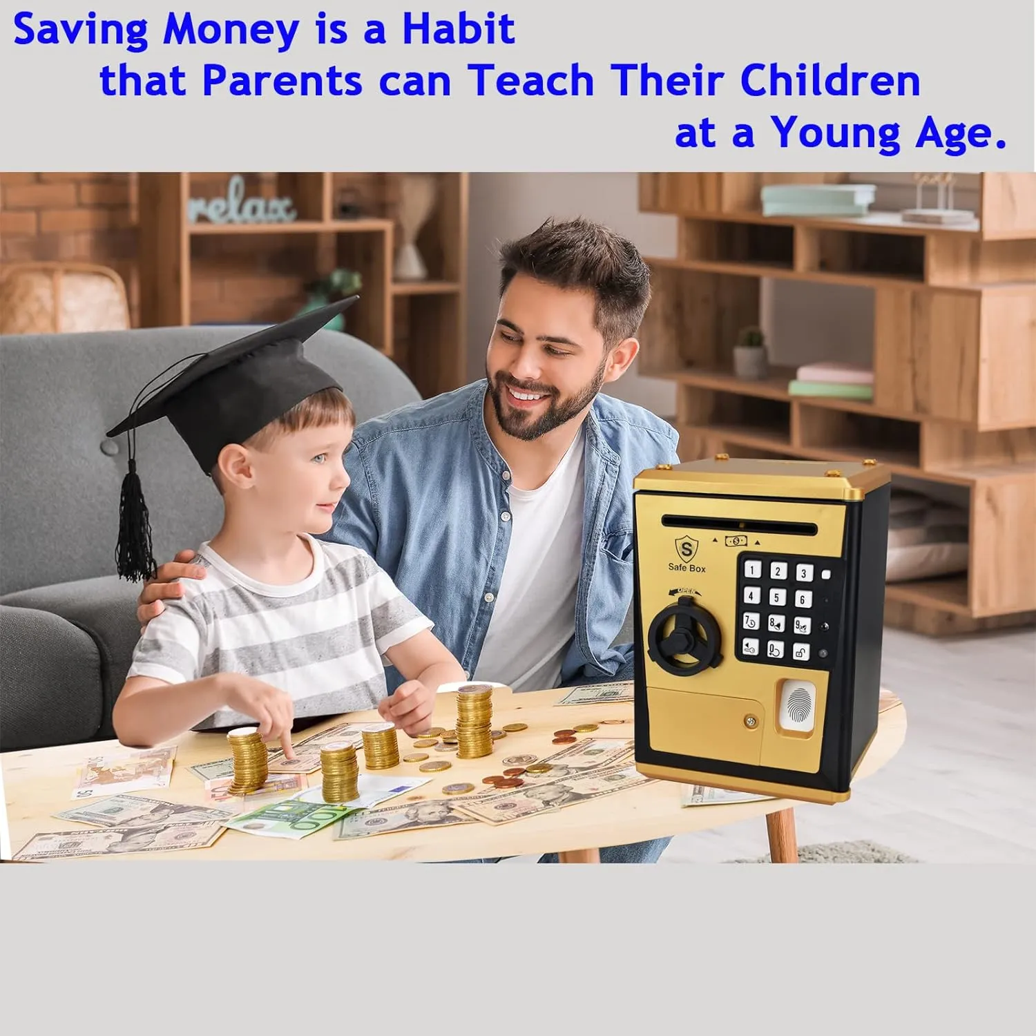 Voice Piggy Banks, Fingerprint Password, Kids Safe Box, Cool Stuff Gift for Boys and Girls Pink (Golden) Latin pollinator fanners innovative frail incessant Lyght Mini ATM Savings Bank for Real Money, Electronic 