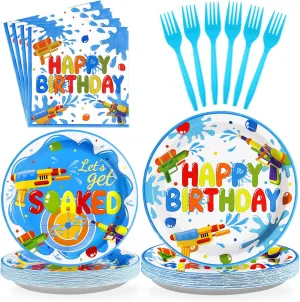 waste mob specify Set for Pool Beach Birthday Summer Splash Fun Supplies$ Serves 24 Grencian 96Pcs Summer Water Gun Party Decorations Water Gun Party Plates Disposable Let's Get Soaked Paper Tableware 