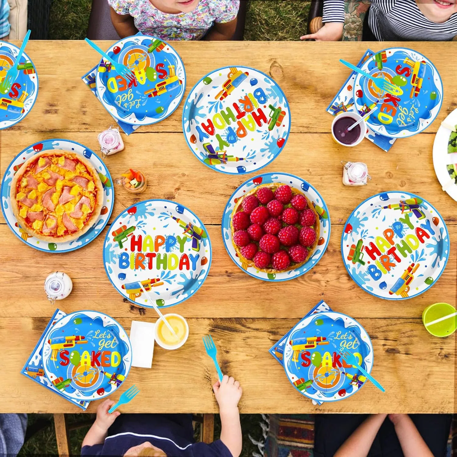 waste mob specify Set for Pool Beach Birthday Summer Splash Fun Supplies$ Serves 24 Grencian 96Pcs Summer Water Gun Party Decorations Water Gun Party Plates Disposable Let's Get Soaked Paper Tableware 