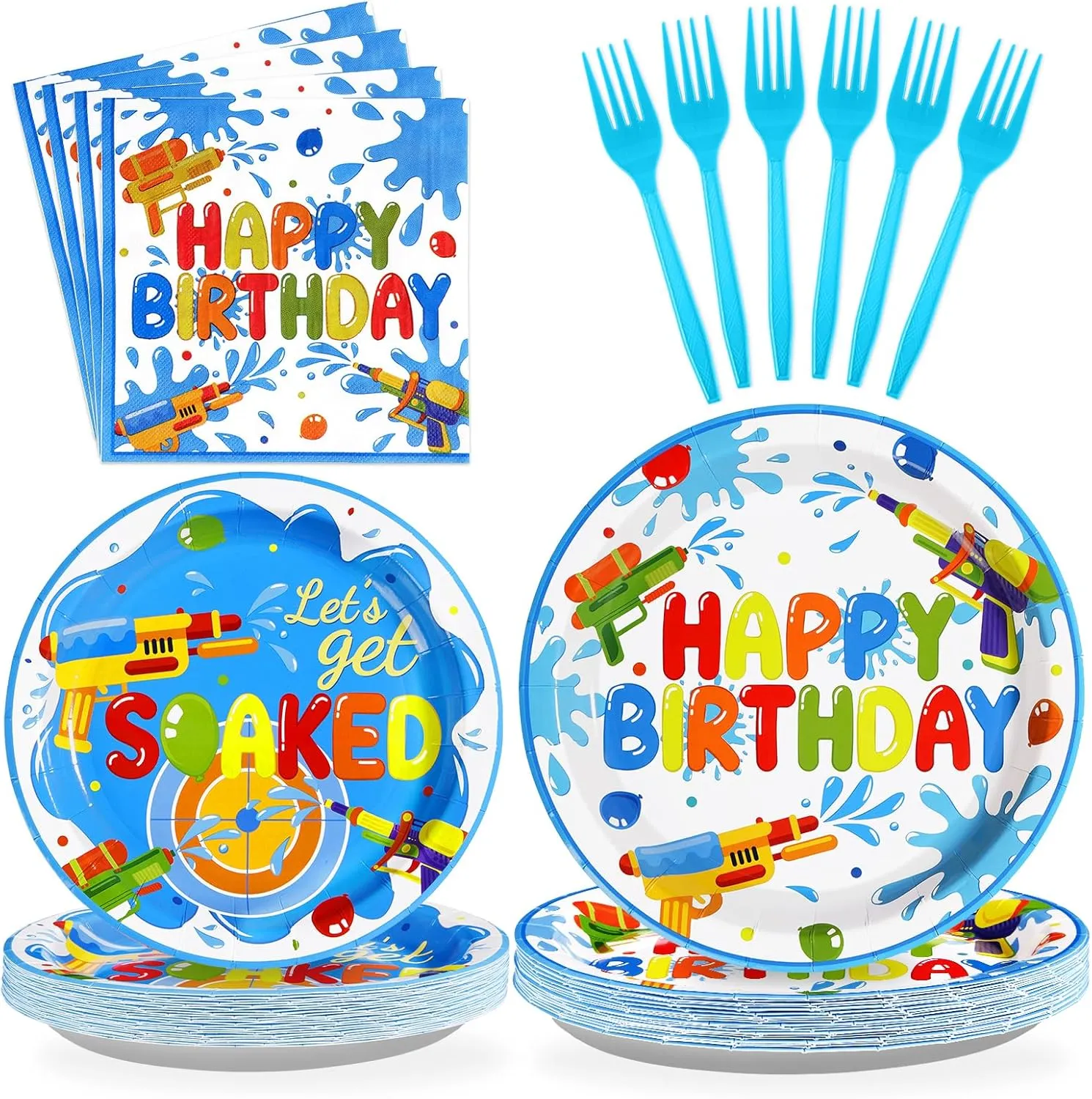 waste mob specify Set for Pool Beach Birthday Summer Splash Fun Supplies$ Serves 24 Grencian 96Pcs Summer Water Gun Party Decorations Water Gun Party Plates Disposable Let's Get Soaked Paper Tableware 