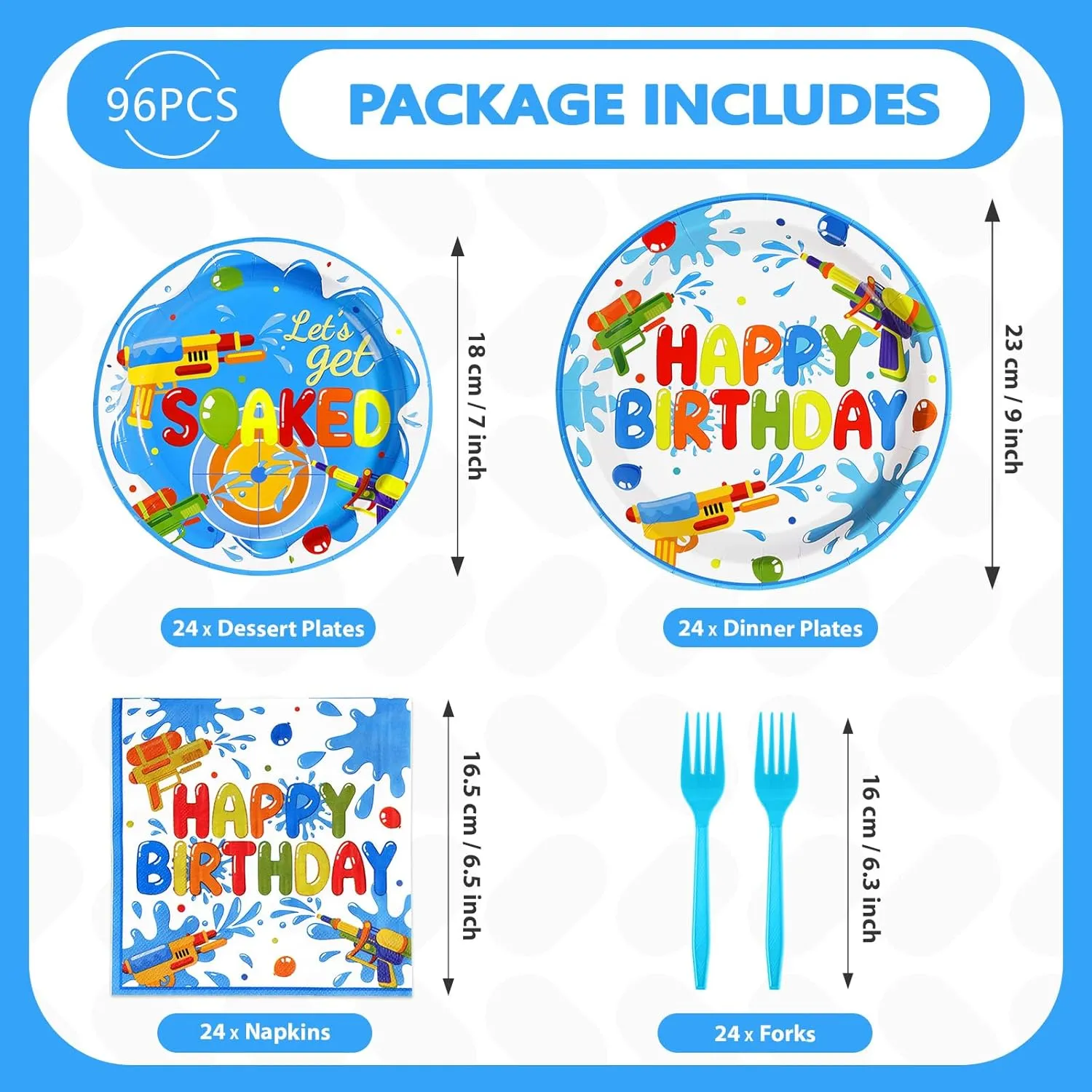 waste mob specify Set for Pool Beach Birthday Summer Splash Fun Supplies$ Serves 24 Grencian 96Pcs Summer Water Gun Party Decorations Water Gun Party Plates Disposable Let's Get Soaked Paper Tableware 