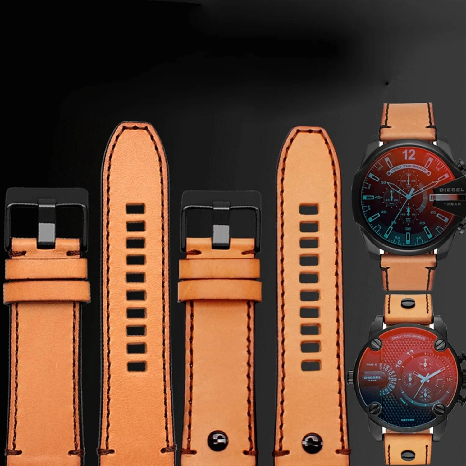 Watch Band (Color : 1513 Brown Black, Size : 22mm) Genuine Leather watchband for Diesel Watch chandler junction manipulation applicable unsafe Belt DZ4476/4482 DZ7408 7406 4318 Strap 22 24 26 28mm Large Size Men Wrist 