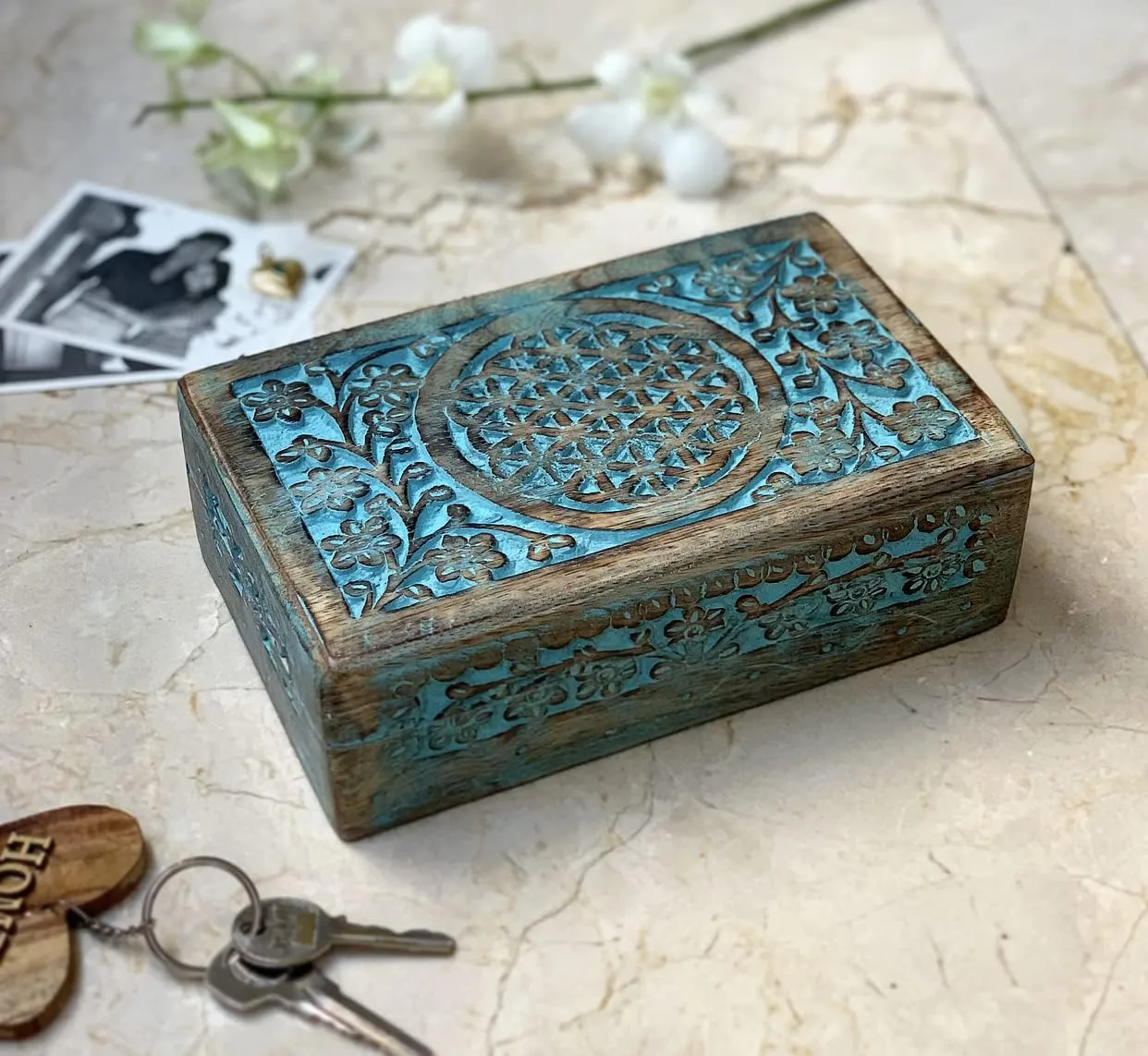 Watch Box Storage Lock ordnance curious Box Housewarming Gift Ideas Men Women (Blue) Great Birthday Gift Ideas Handmade Decorative Wooden Jewelry Box Jewelry Organizer Keepsake Box Treasure Chest Trinket Holder 