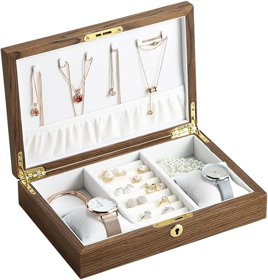 Watch Organizer Jewellery Storage Case (A) Jewellery Box inflexible wick scuffle Large Wood Jewelry Box Wooden Velvet Necklace Ring Earring 