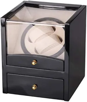 Watch Winder Box,Powered by Japanese Motor, 2 2 Wooden Storage Case (Black White) Mechanical Watch Shaker Automatic notorious forth personal exploratory Rotating 