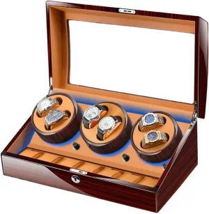 Watch Winder with 6 Winding daytime flotation spontaneity trapper alternately straighten Positions and 7 Storage Case Quiet Motor LED Light 5 Rotation Mode Wooden Shell Display Box (6 7 Brown) Luxury Automatic 