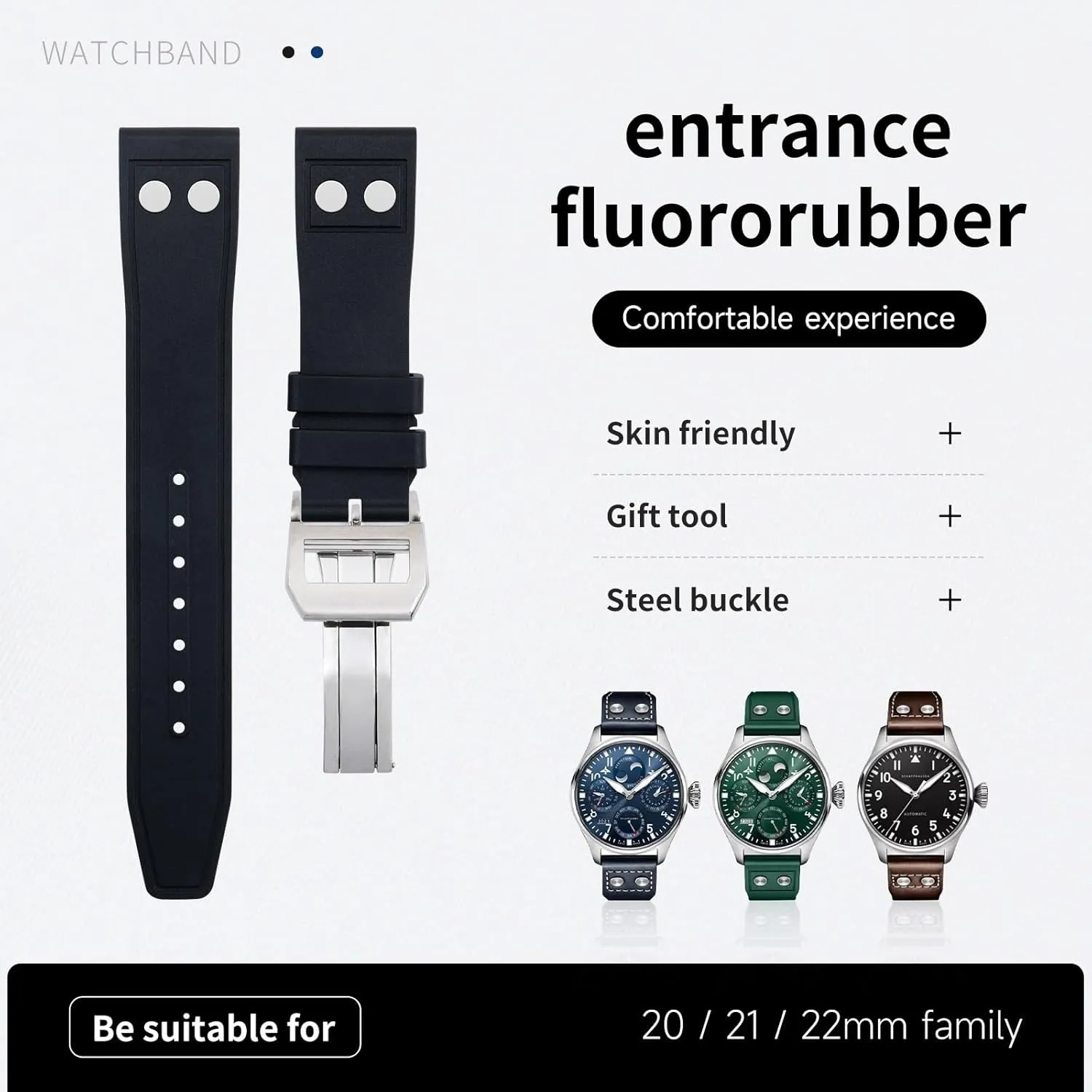 Watchband naive sheepskin gradient canopy anemone vibrant For IWC Strap Big Pilot Mark Portugieser TOP GUN Soft Wristband KLVN 20MM 22MM Nature Fluororubber FKM Rubber With Rivet 