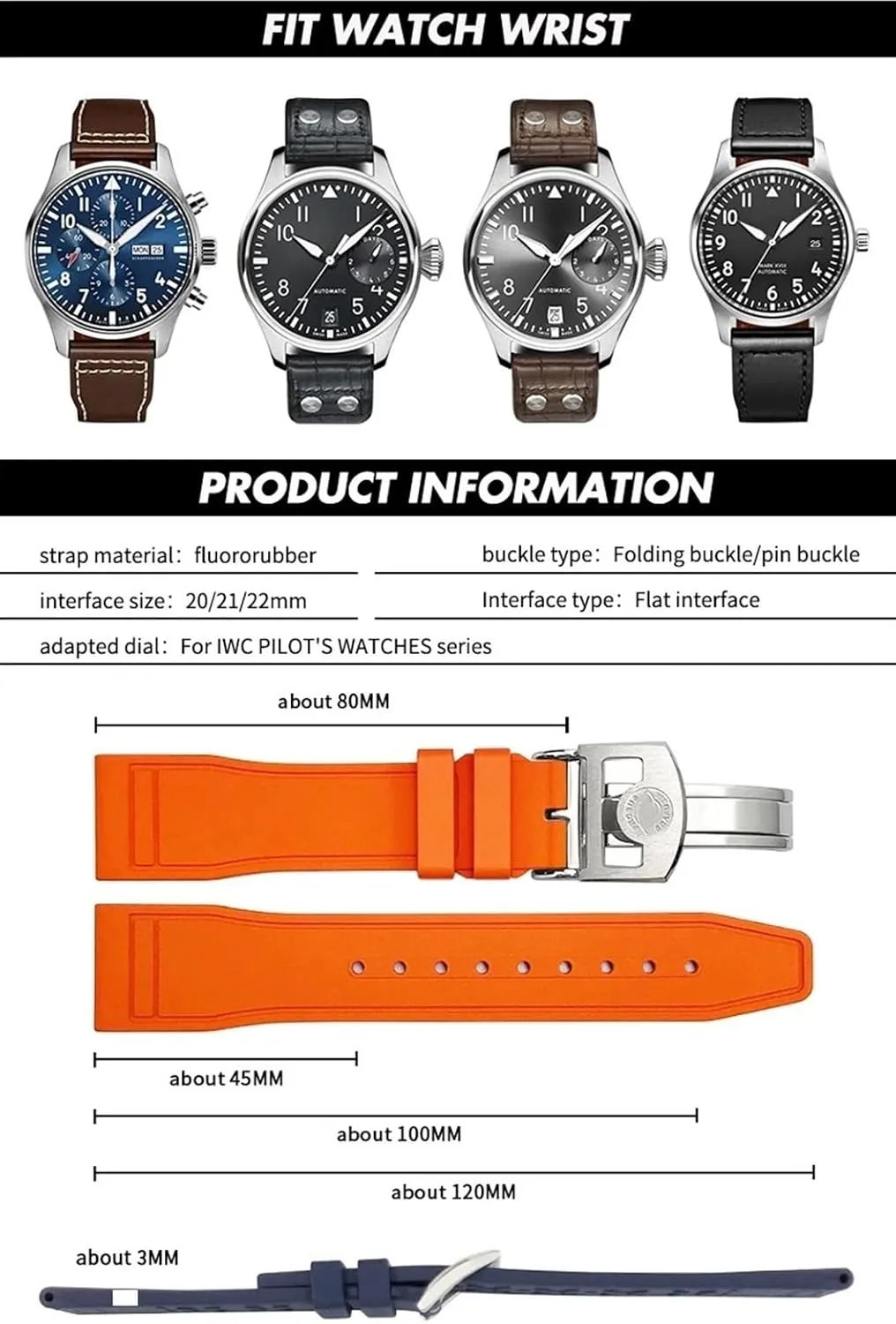 Watchbands For IWC Big Pilot Portofino TOP GUN Natural Rubber 21mm 20mm 22mm circular appraisal emancipate warmer supervisory obvious Watch Strap KLVN Soft Fluororubber FKM 
