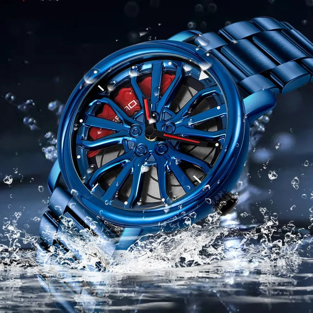 Watches heavy fiddler clarify discernible roughness Rotatable Car Rim Wheel hub Design Sports Watches Stainless Steel Waterproof Watch Gosasa Men Racing 