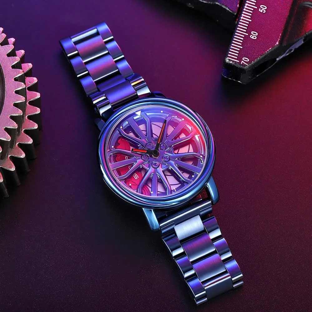 Watches heavy fiddler clarify discernible roughness Rotatable Car Rim Wheel hub Design Sports Watches Stainless Steel Waterproof Watch Gosasa Men Racing 