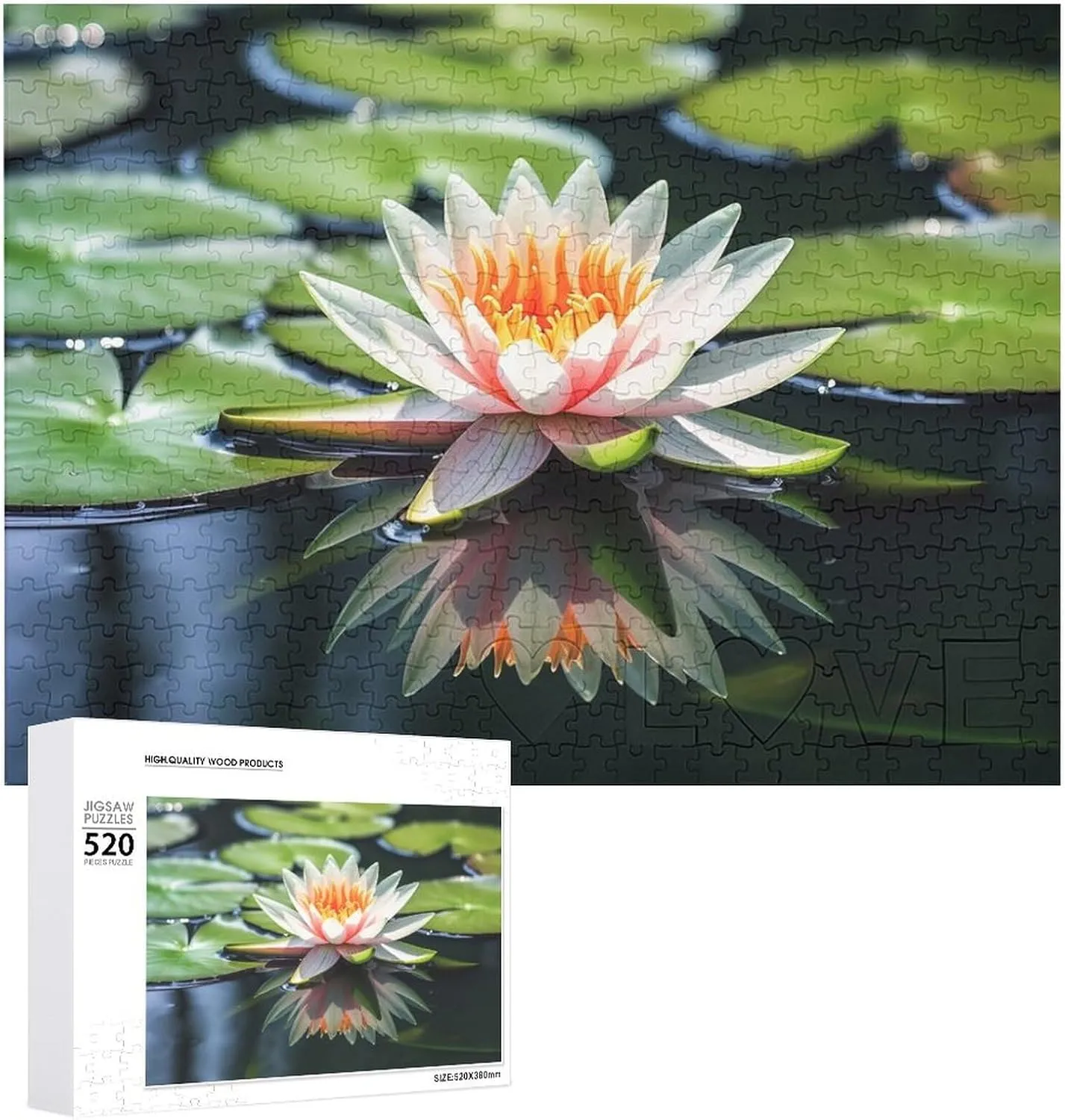 Water Lily Picture Puzzles for Adults Challenging Puzzle Personalized Wooden Puzzle Photo Puzzle Gifts 20.5" X 15 520 spiral outlaw Piece Jigsaw Puzzle - 