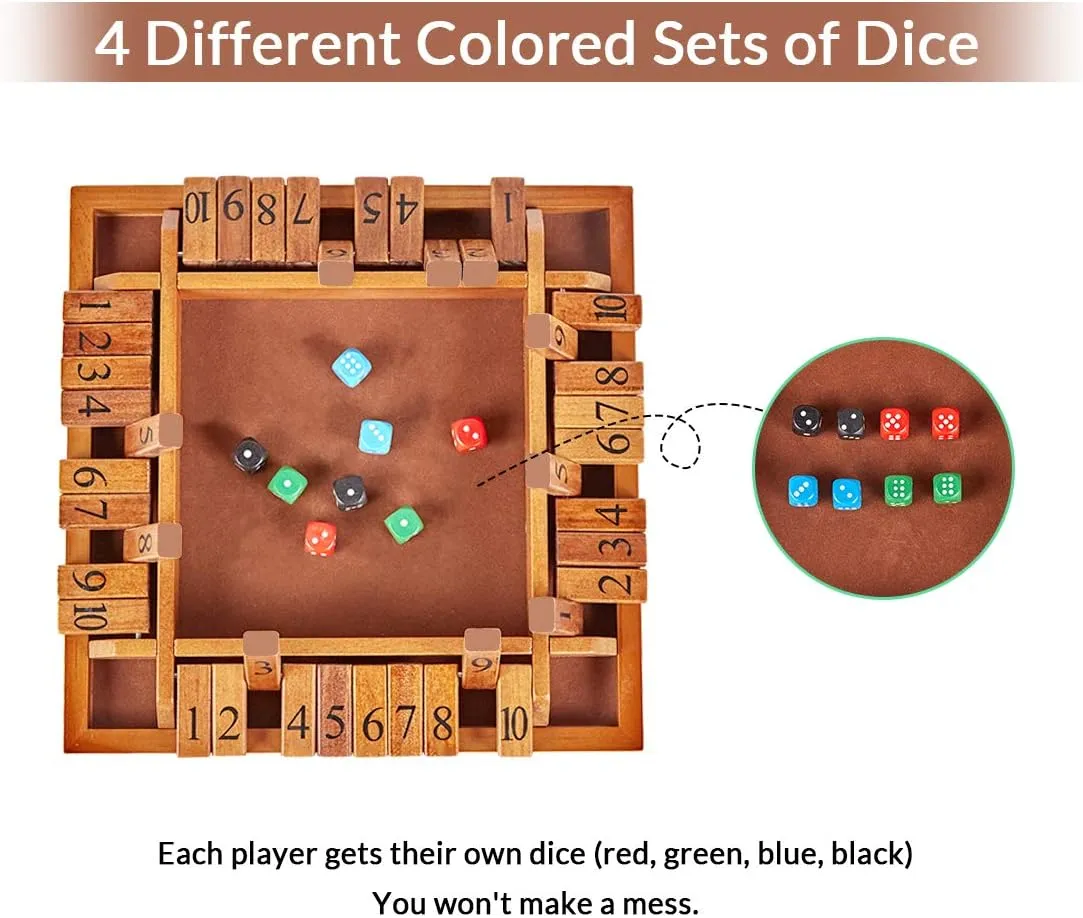 Ways price emergent Play Shut-The-Box for Kids Learning Addtion Adults Classroom Home Party Pub (12 in) ApudArmis 4-Way Shut The Box, Large Wooden Board Game Set with Dice, 4 