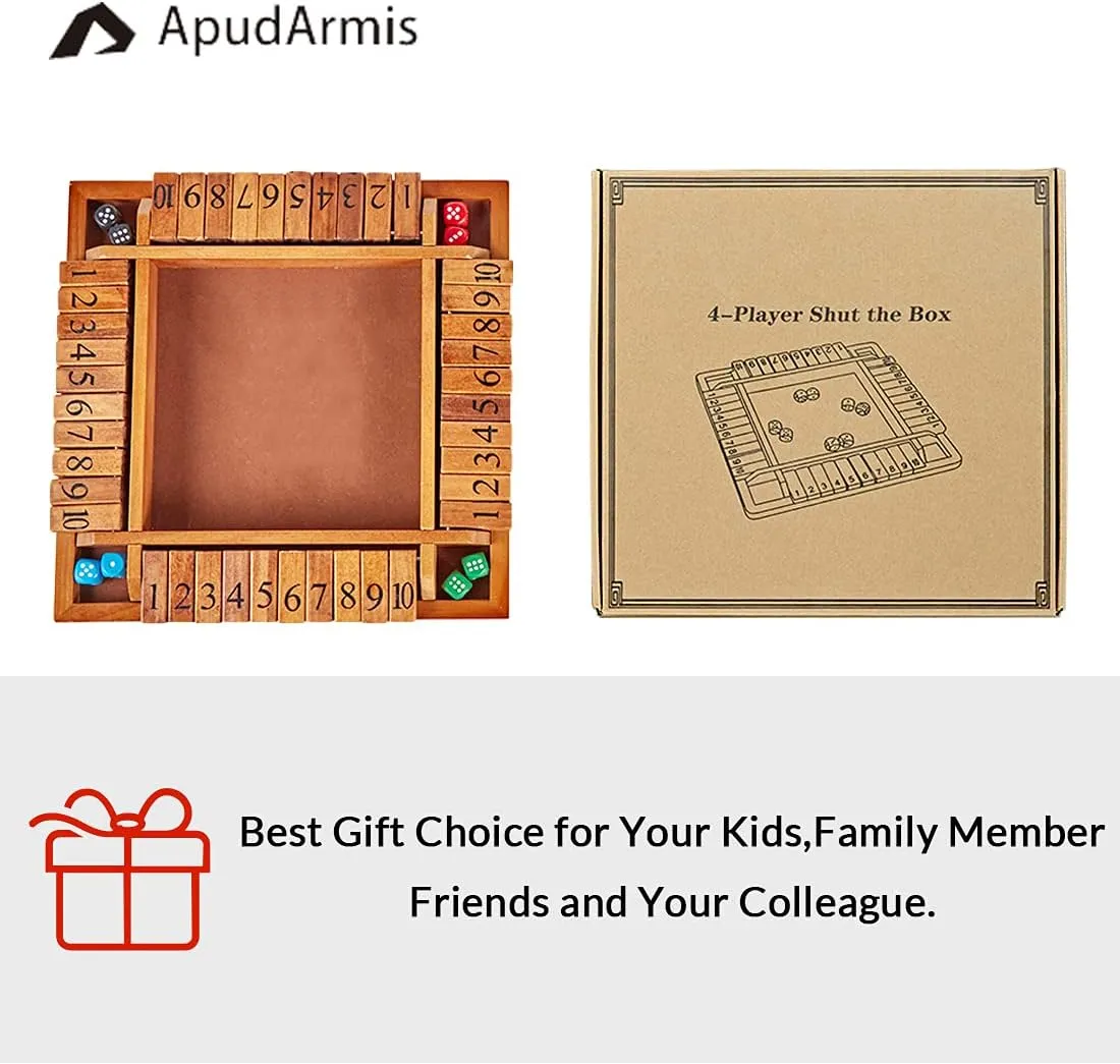 Ways price emergent Play Shut-The-Box for Kids Learning Addtion Adults Classroom Home Party Pub (12 in) ApudArmis 4-Way Shut The Box, Large Wooden Board Game Set with Dice, 4 