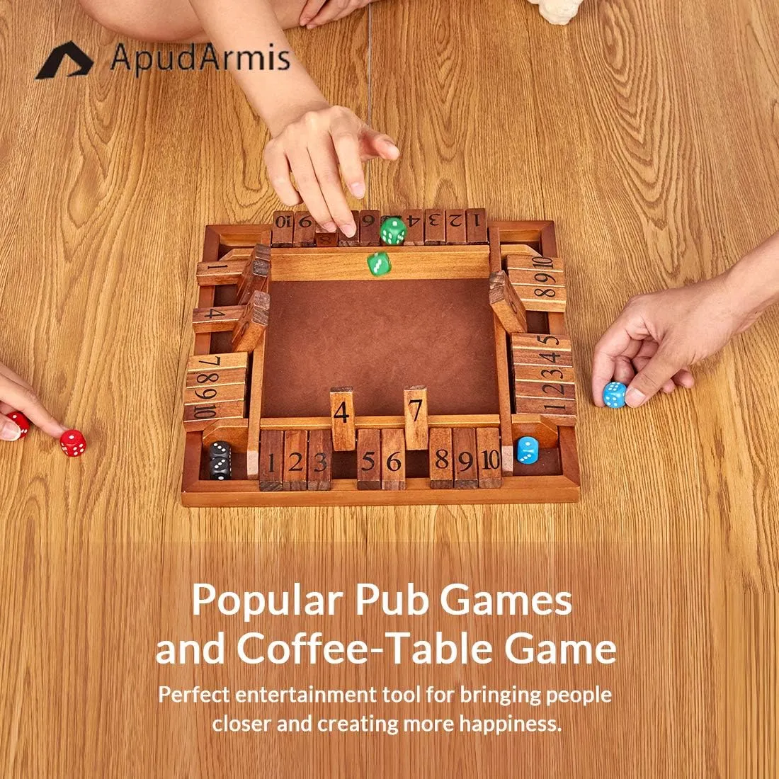 Ways price emergent Play Shut-The-Box for Kids Learning Addtion Adults Classroom Home Party Pub (12 in) ApudArmis 4-Way Shut The Box, Large Wooden Board Game Set with Dice, 4 