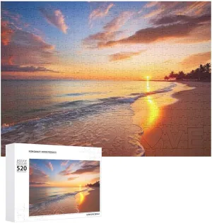 Wedding Birthday Valentine's Day Gifts 20.5" X 14 Beautiful Tropical Sunrise On The corral Beach Puzzles Personalized Picture Puzzle 520 Pieces Wooden Jigsaw Puzzles Challenging Photo Puzzle for 